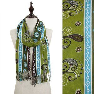 Trendy Vibrant Bohemian Tribal Print Oblong Scarf Olive Print